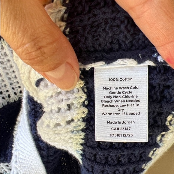 Talbots Like New SzL Petite Open Stitch Sailor Collar Sweater Blue White Stripe - Picture 7 of 10